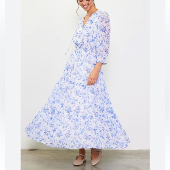 Spring Tea Maxi Dress-French Blue Pretty In Floral Dress size L - Picture 5 of 9